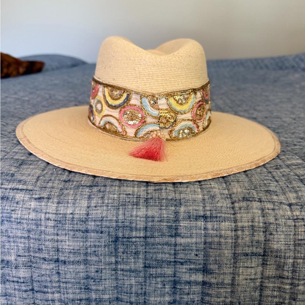 Embroidered Beige Wide-Brim Hat - Picture 2 of 3